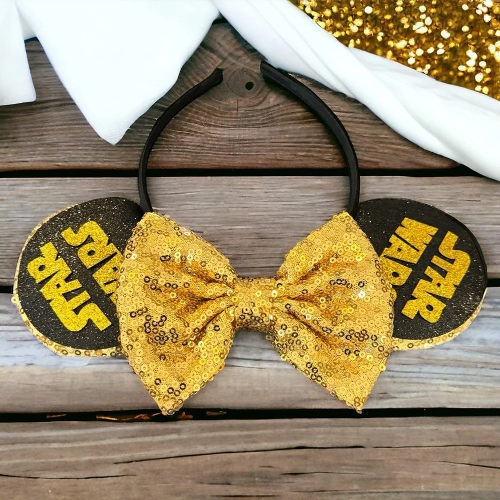 Star Wars Inspired Sequin Mouse Ears Headband, Black and Gold, NEW, Minnie Mouse